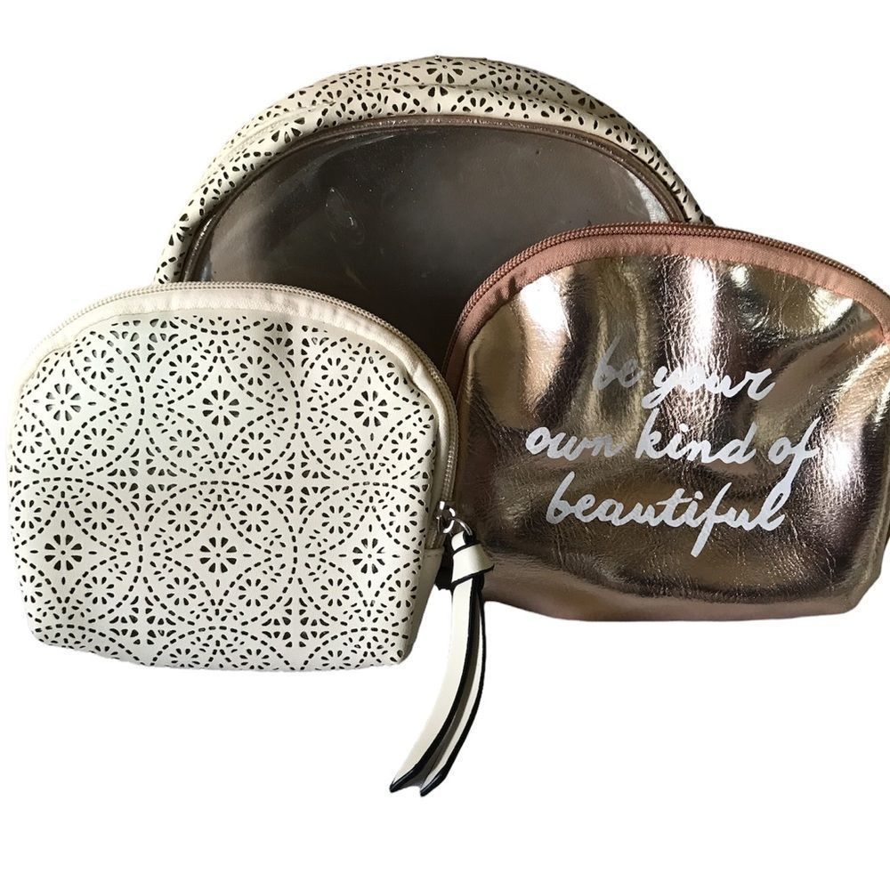 Be Your Own Kind Of Beautiful 3 piece makeup bag set laser cut outs rose gold